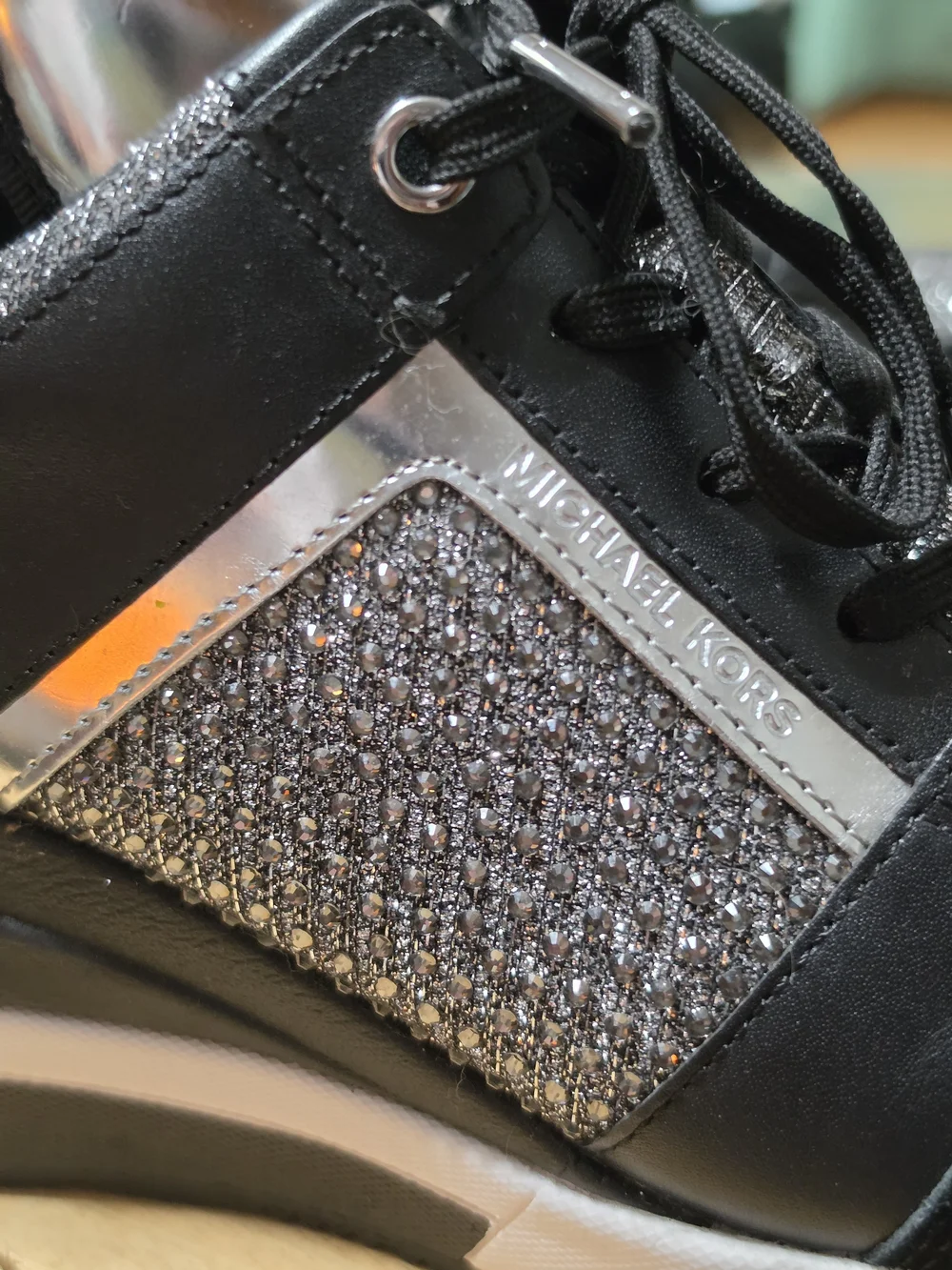 Michael Kors Women's Black & Silver Glitter Trainer Sneaker